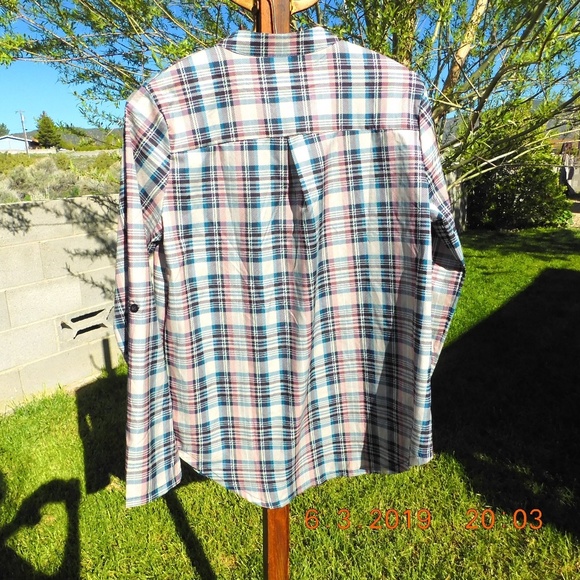 MokingTop plaid zippered front tunic roll sleeves - Picture 6 of 7